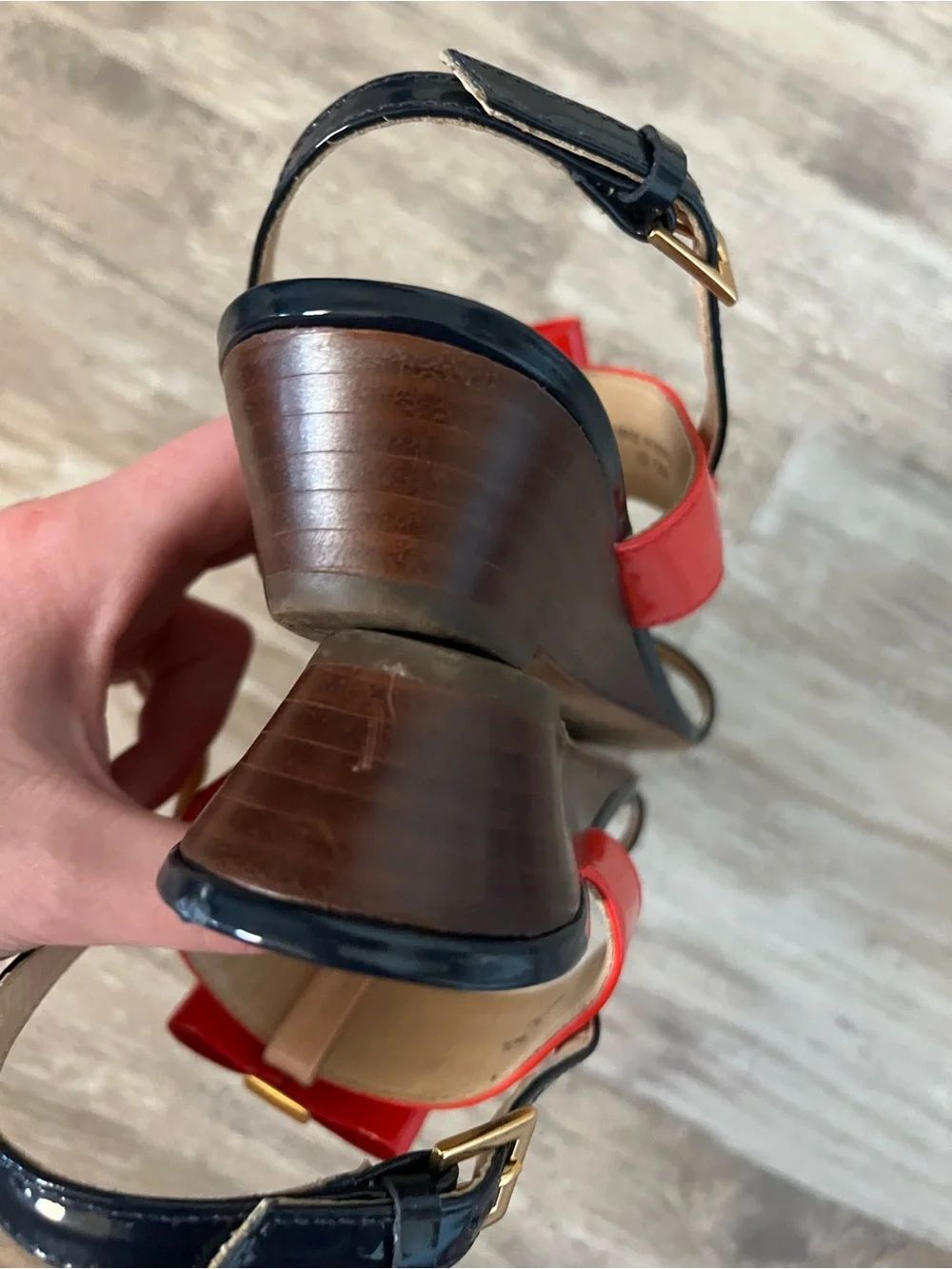 kate spade Red, Black & Nude Patent T-Strap Sandals